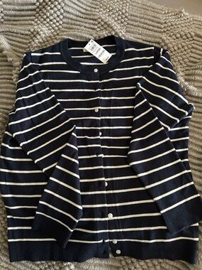 Style & Co. Navy and White Striped Button Cardigan